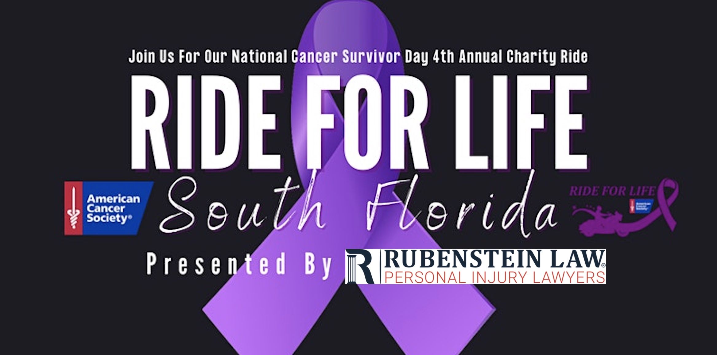 Summer Safety 17 Ride for life purple ribbon logo sponsored by Rubenstein Law